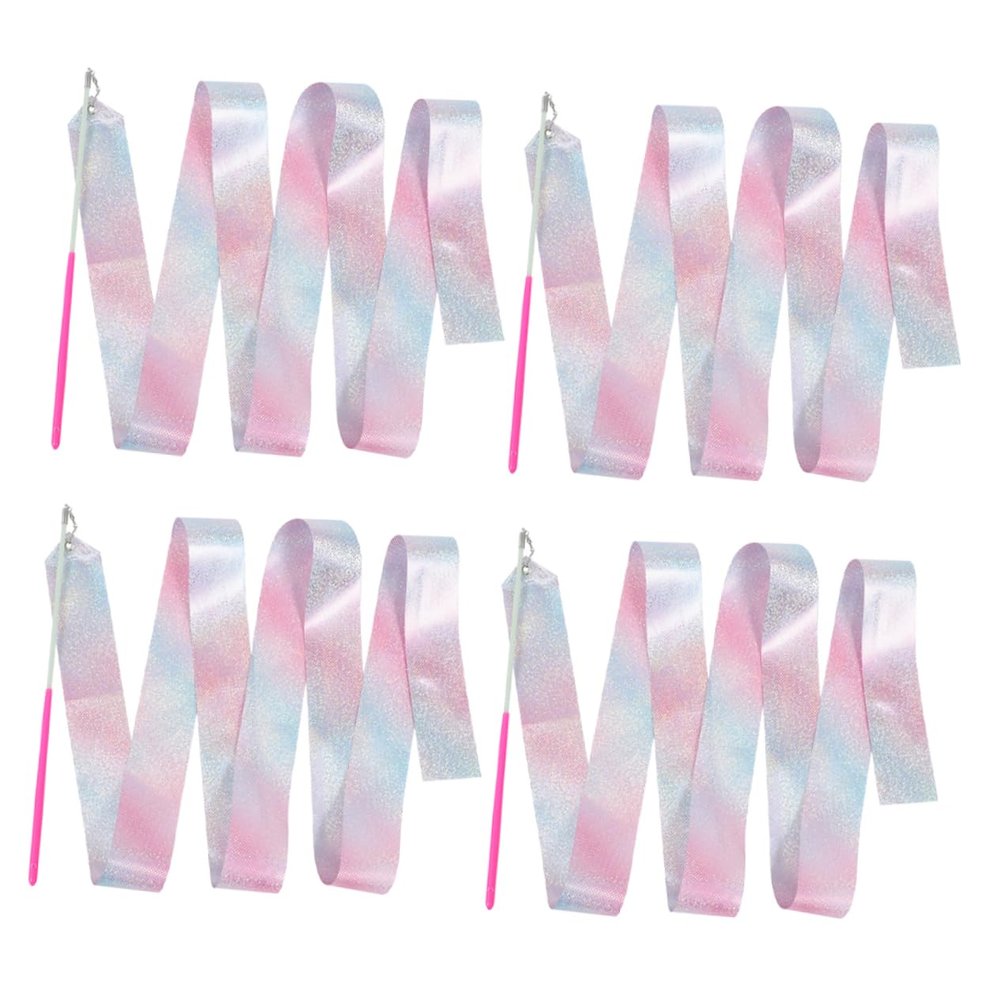 SUPVOX 4pcs Rainbow Dance Ribbons Gymnastics Streamers for Rhythm Gymnastics Dance Shows