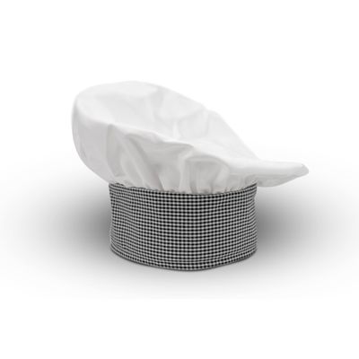 Chef Trends X100 Adjustable Chef Hat, White w/Check Trim