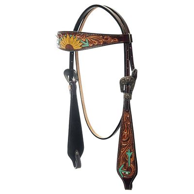 American Darling Western Horse Floral Headstall Genuine Leather Brown