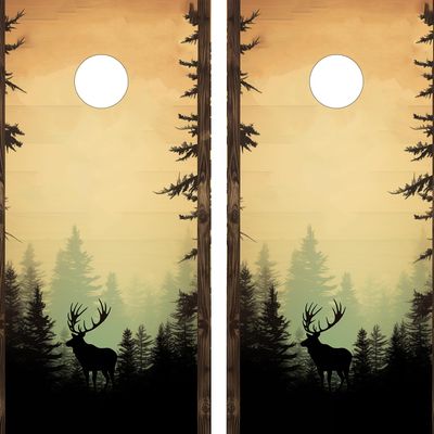 Pair of Waterproof Cornhole Board Wraps- Decals ONLY- Forest & Moose - Art - Laminated - Easy to Apply