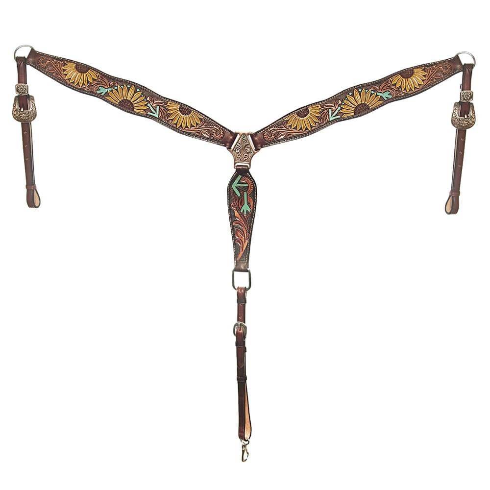 American Darling Western Horse Floral Breast Collar Genuine Leather Brown