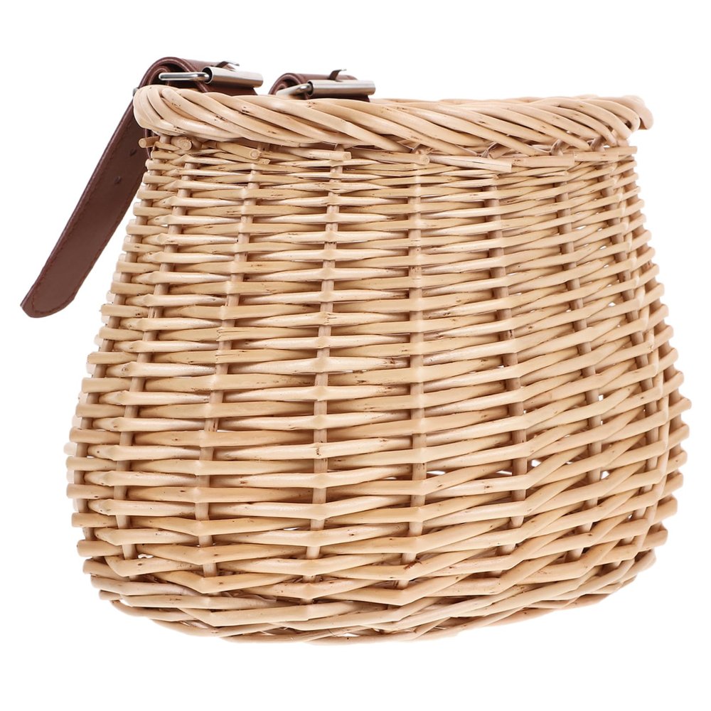 BRIGHTFUFU 1pc Woven Rattan Bicycle Basket for Boys and Girls Wicker Storage Straps for Front Handlebar Use Natural Wood Design