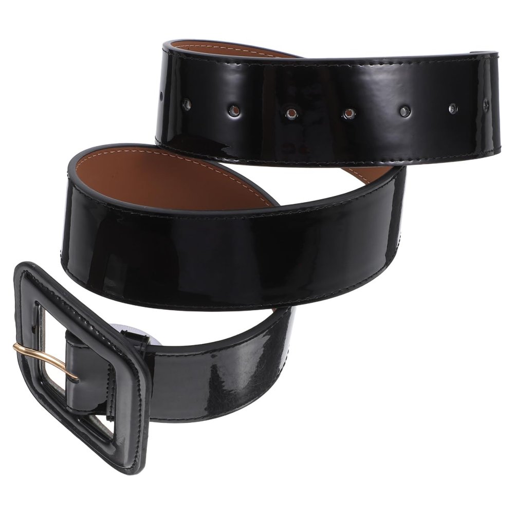 1Pc Black Patent Leather Wide Waist Belt for Women Adjustable European Style Fashion Accessory for Dresses and Casual Outfits
