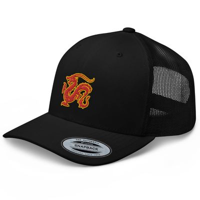 RIVEMUG Chinese Dragon Curved Bill Embroidered Trucker Hat Mid Crown Adjustable Chinese Zodiac Cap Black