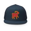RIVEMUG Chinese Goat Flat Bill Embroidered Trucker Hat High Crown Adjustable Chinese Zodiac Cap Navy view 2