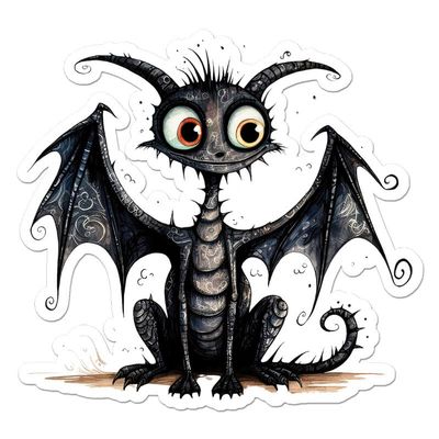 Cute Black Dragon Vinyl Decal Sticker- 5.75" x 6.25"