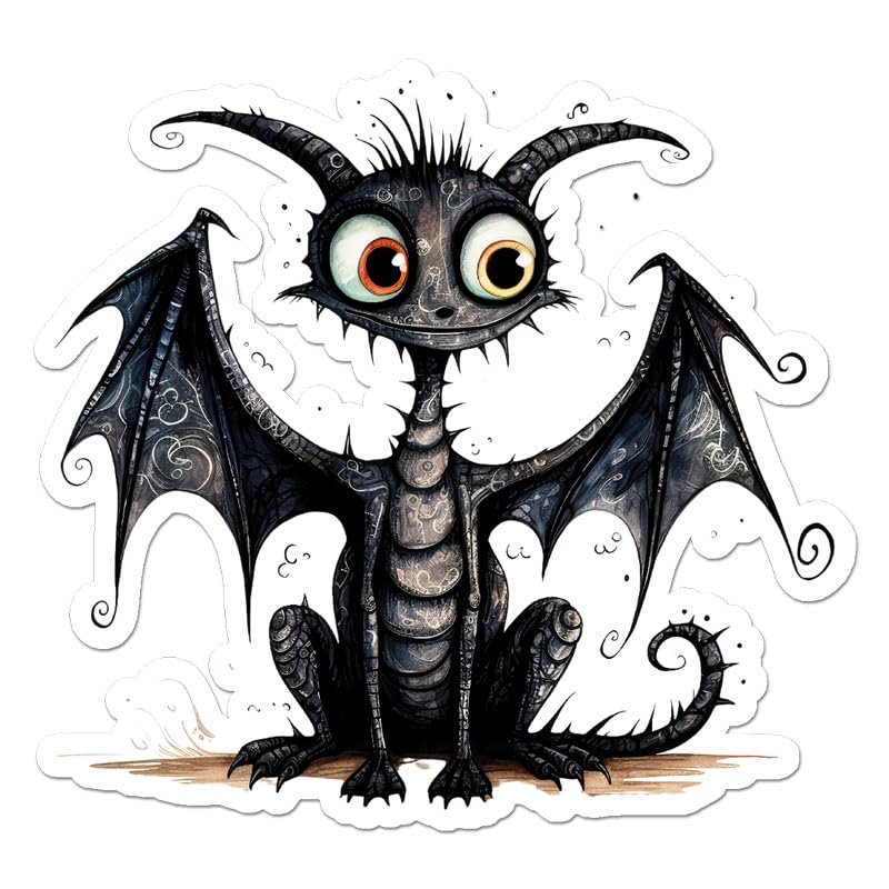 Cute Black Dragon Vinyl Decal Sticker- 5.75" x 6.25"