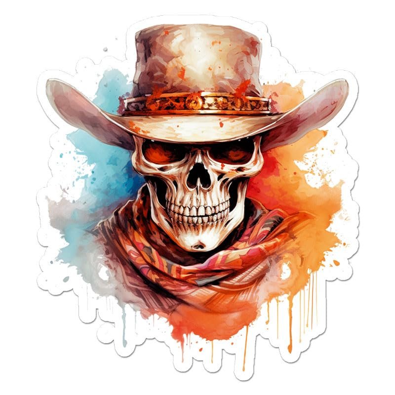 Cowboy Hat Skull Vinyl Decal Sticker- 13.5" x 12"