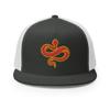 RIVEMUG Chinese Snake Flat Bill Embroidered Trucker Hat High Crown Adjustable Chinese Zodiac Cap Charcoal/White view 2
