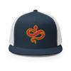 RIVEMUG Chinese Snake Flat Bill Embroidered Trucker Hat High Crown Adjustable Chinese Zodiac Cap Navy/White view 2