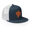 RIVEMUG Chinese Snake Flat Bill Embroidered Trucker Hat High Crown Adjustable Chinese Zodiac Cap Navy/White view 4