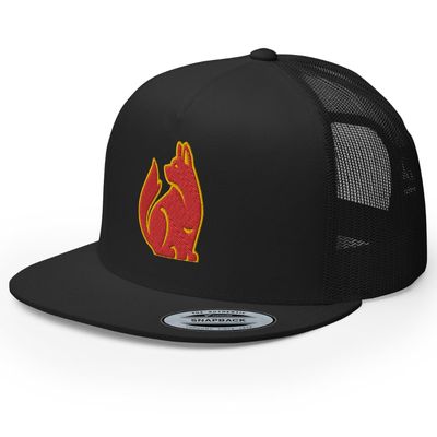 RIVEMUG Chinese Dog Flat Bill Embroidered Trucker Hat High Crown Adjustable Chinese Zodiac Cap Black