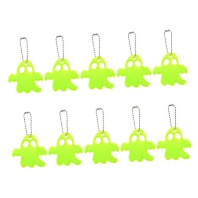 NUOBESTY 10pcs Reflective Ghost Pendants for Halloween Decoration Night Ride Reflector Charms for Bags Backpacks Keychains Glow The Dark Fun for Parties