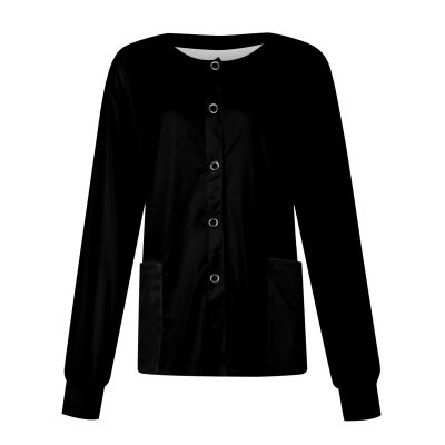 Printed Scrub Jackets for Woman Print Long Sleeve Plus Size Womens Scrubs for Women Nursing Jacket with Pockets Black XL