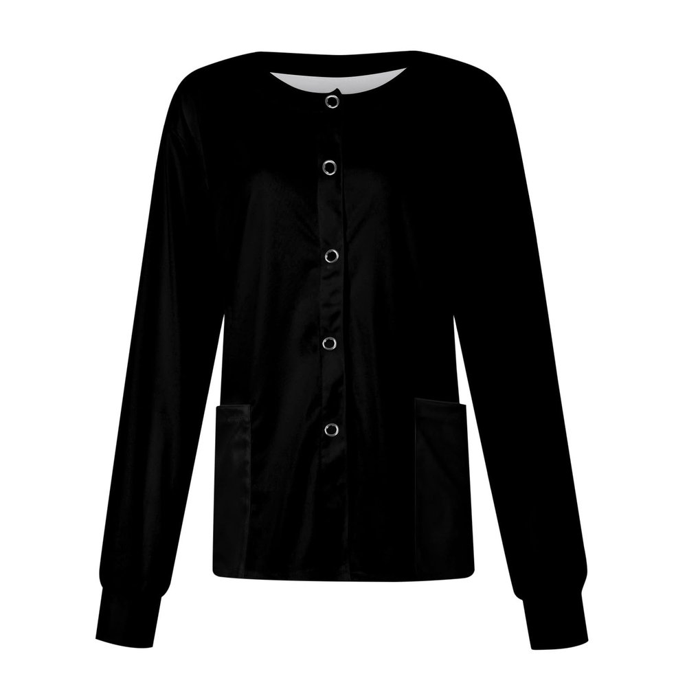 Printed Scrub Jackets for Woman Print Long Sleeve Plus Size Womens Scrubs for Women Nursing Jacket with Pockets Black XL