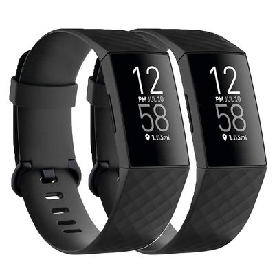 Replacement Bands Compatible with Fitbit Charge 4 / Fitbit Charge 3 Bands for Women Men, Silicone Fitness Sport Wristbands for Women Men Small Black+Black (2 Pack)