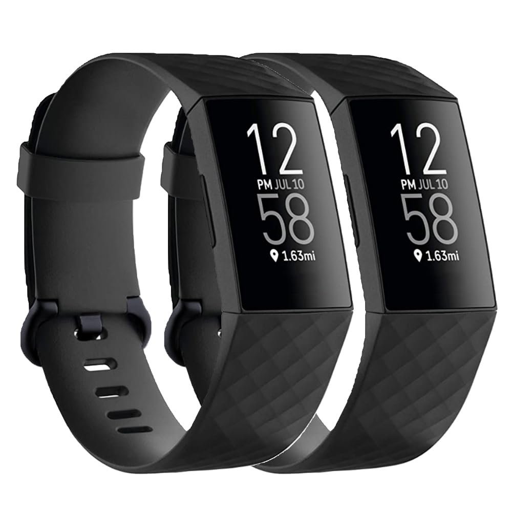 Replacement Bands Compatible with Fitbit Charge 4 / Fitbit Charge 3 Bands for Women Men, Silicone Fitness Sport Wristbands for Women Men Small Black+Black (2 Pack)