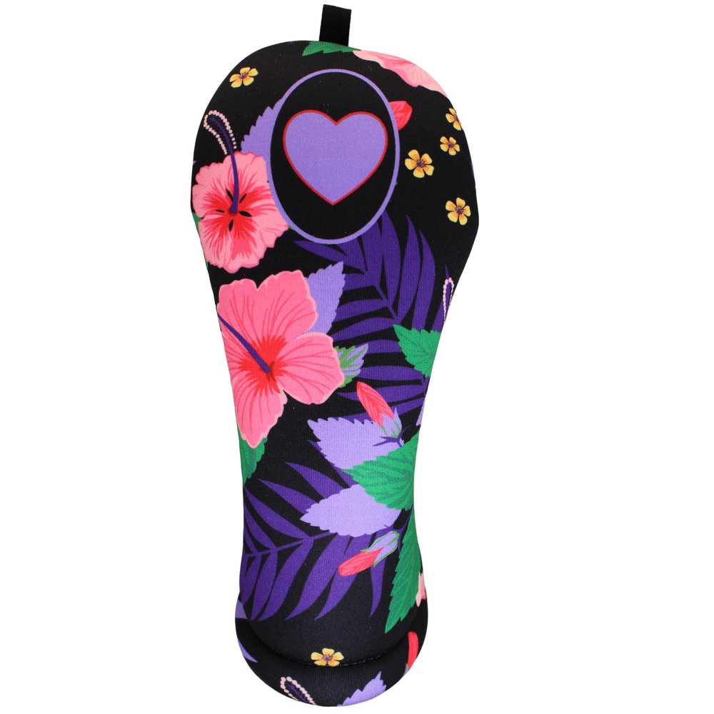 Golf Club Headcovers Purple Hibiscus Hawaiian Print Design! Handcrafted in The USA, This Collection has 13 Cover Numbers to Choose from for hybrids, fairways, and Driver by BeeJos (Heart Hybrid)