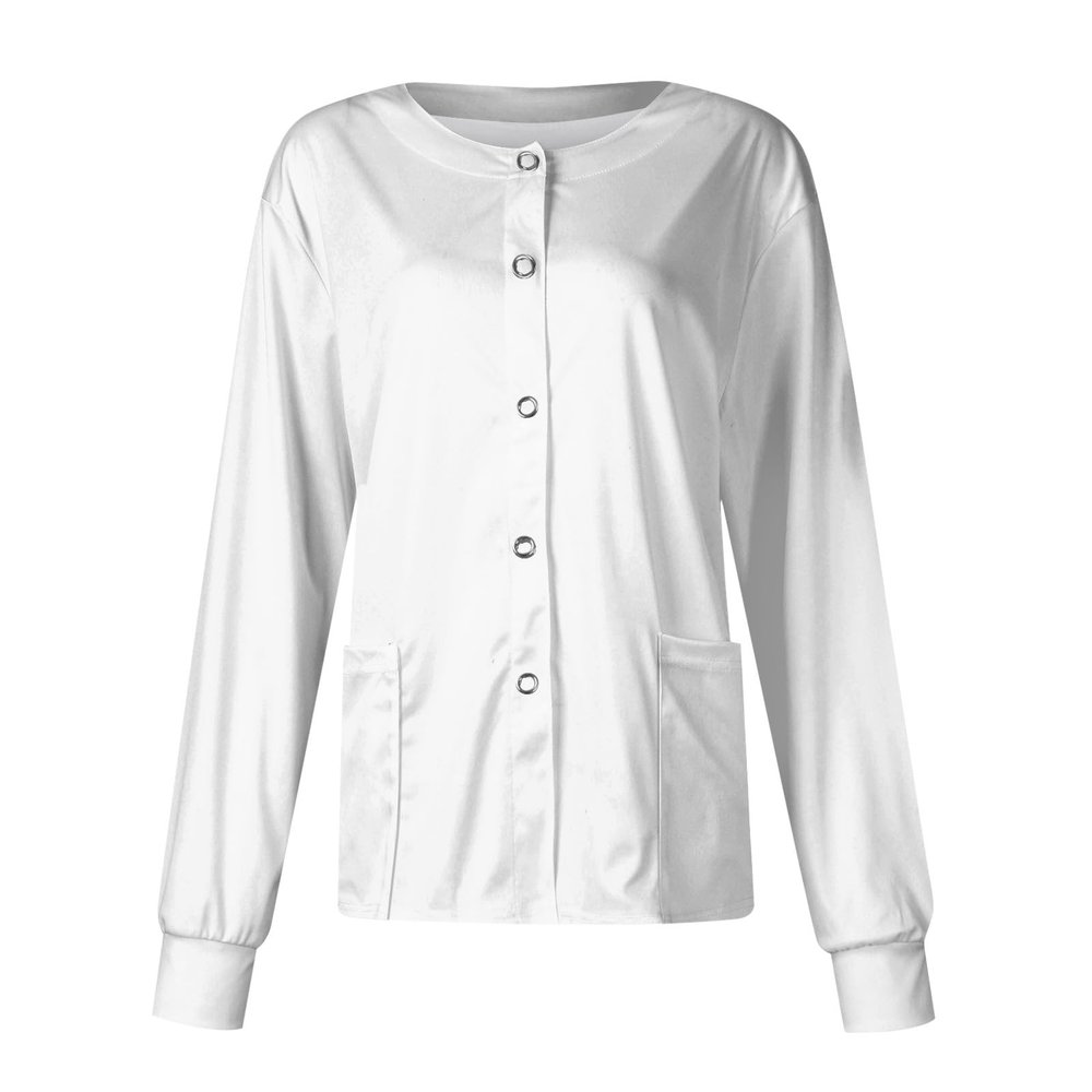 Printed Scrub Jackets for Woman Print Long Sleeve Plus Size Womens Scrubs for Women Nursing Jacket with Pockets White 5XL