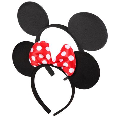 2 Pcs Mouse Ears Headbands for Women Men, Mouse Ears Bows Headbands for Princess Decoration Cosplay Birthday Christmas Party (Red Black)