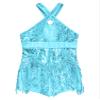 ACSUSS Kids Girls Latin Ballroom Dance Dress Metallic Sequins Tassel Skirt Leotard Modern Jazz Tap Costume Dancewear Sky Blue 12 Years view 3