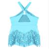 ACSUSS Kids Girls Latin Ballroom Dance Dress Metallic Sequins Tassel Skirt Leotard Modern Jazz Tap Costume Dancewear Sky Blue 12 Years view 4