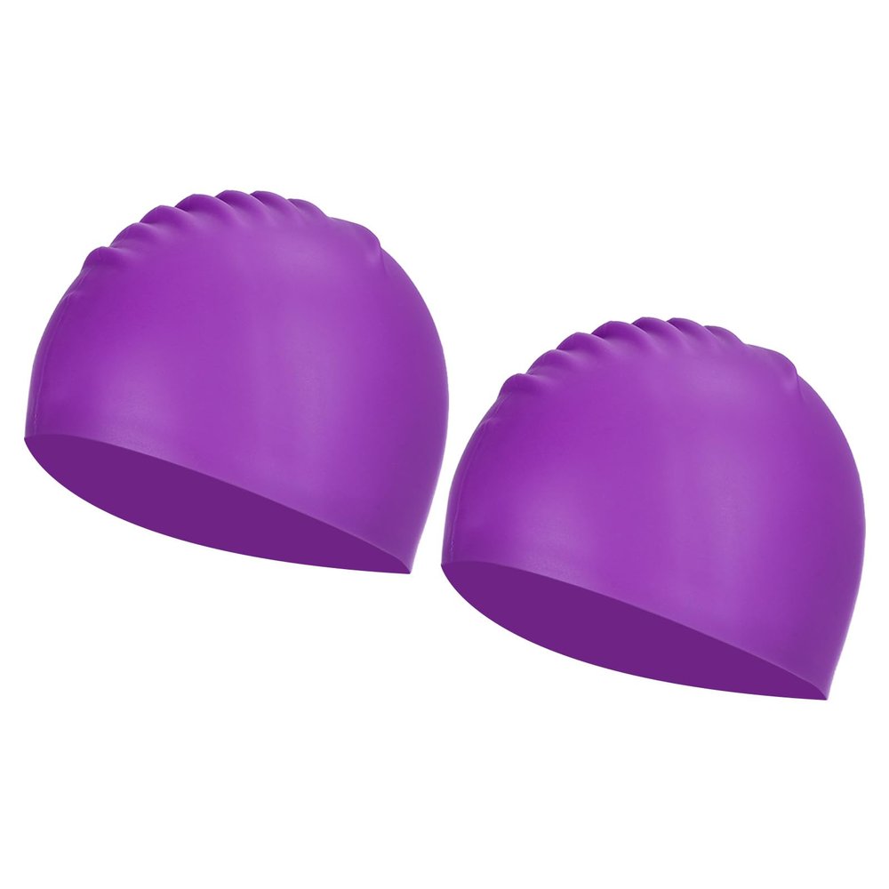 PATIKIL Silicone Swim Cap, 2 Pcs Waterproof Swimming Hat Non-Slip Adult Swimming Cap for Women and Men Swim Training Racing, Purple