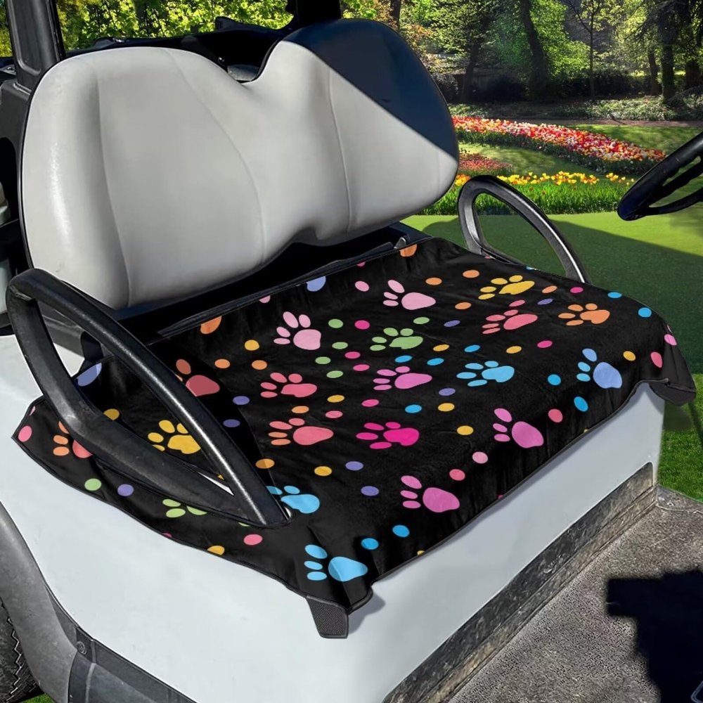 Flashideas Colorful Dog Paw Prints Golf Cart Seat Cover Comfortable Portable Golf Cart Seat Towel for 2 Person Seats Easy to Clean Easy to Install