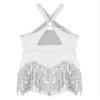 ACSUSS Kids Girls Latin Ballroom Dance Dress Metallic Sequins Tassel Skirt Leotard Modern Jazz Tap Costume Dancewear Silver 12 Years view 4