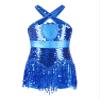 ACSUSS Kids Girls Latin Ballroom Dance Dress Metallic Sequins Tassel Skirt Leotard Modern Jazz Tap Costume Dancewear Blue 10 Years view 1