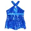 ACSUSS Kids Girls Latin Ballroom Dance Dress Metallic Sequins Tassel Skirt Leotard Modern Jazz Tap Costume Dancewear Blue 10 Years view 3