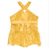 ACSUSS Kids Girls Latin Ballroom Dance Dress Metallic Sequins Tassel Skirt Leotard Modern Jazz Tap Costume Dancewear Gold 12 Years view 3