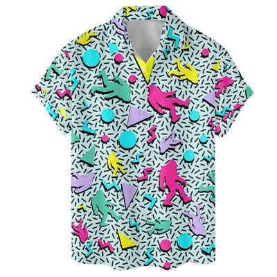 80s 90s Vintage Bigfoot Funny Hawaiian Shirt Sasquatch Summer Button Down Short Sleeve Casual Shirt