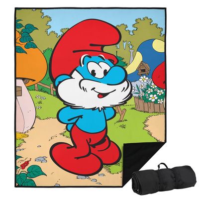 LOGOVISION The Smurfs Picnic Outdoor Blanket, 50"x60" Papa Smurf, Foldable Blanket for Picnic, Beach, Camping, Park, Tailgate