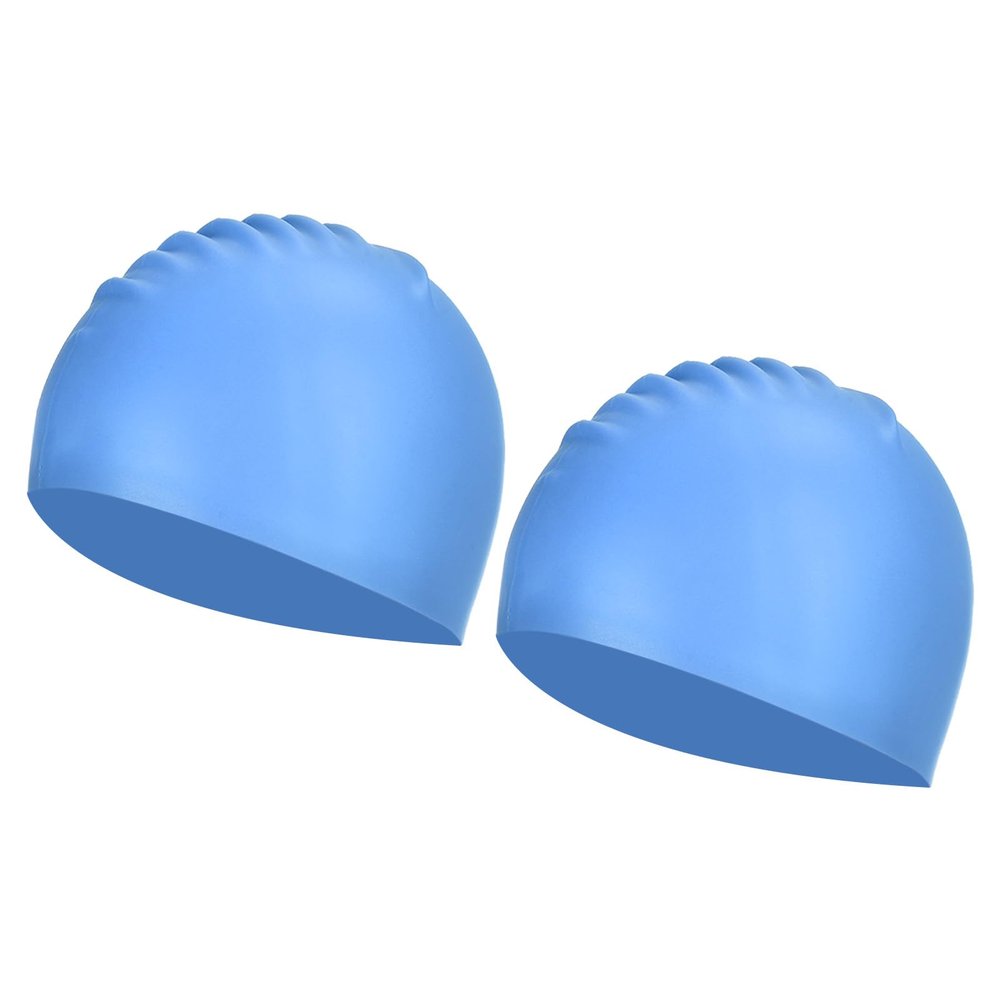 PATIKIL Silicone Swim Cap, 2 Pcs Waterproof Swimming Hat Non-Slip Adult Swimming Caps for Women and Men Swim Training Racing, Light Blue