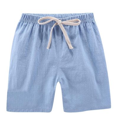 NineFit Basics Toddlers Boys Girls Cotton Linen Shorts Pants Kids Solid Color Loose Casual Shorts Elastic Waist (Light Blue, 5-6 Years)