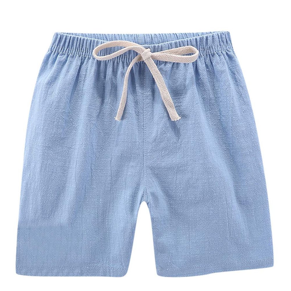 NineFit Basics Toddlers Boys Girls Cotton Linen Shorts Pants Kids Solid Color Loose Casual Shorts Elastic Waist (Light Blue, 5-6 Years)