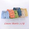 NineFit Basics Toddlers Boys Girls Cotton Linen Shorts Pants Kids Solid Color Loose Casual Shorts Elastic Waist (Light Blue, 5-6 Years) view 2
