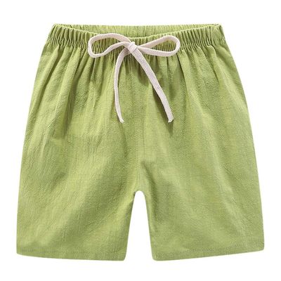 NineFit Basics Toddlers Boys Girls Cotton Linen Shorts Pants Kids Solid Color Loose Casual Shorts Elastic Waist (Green, 3-4 Years)