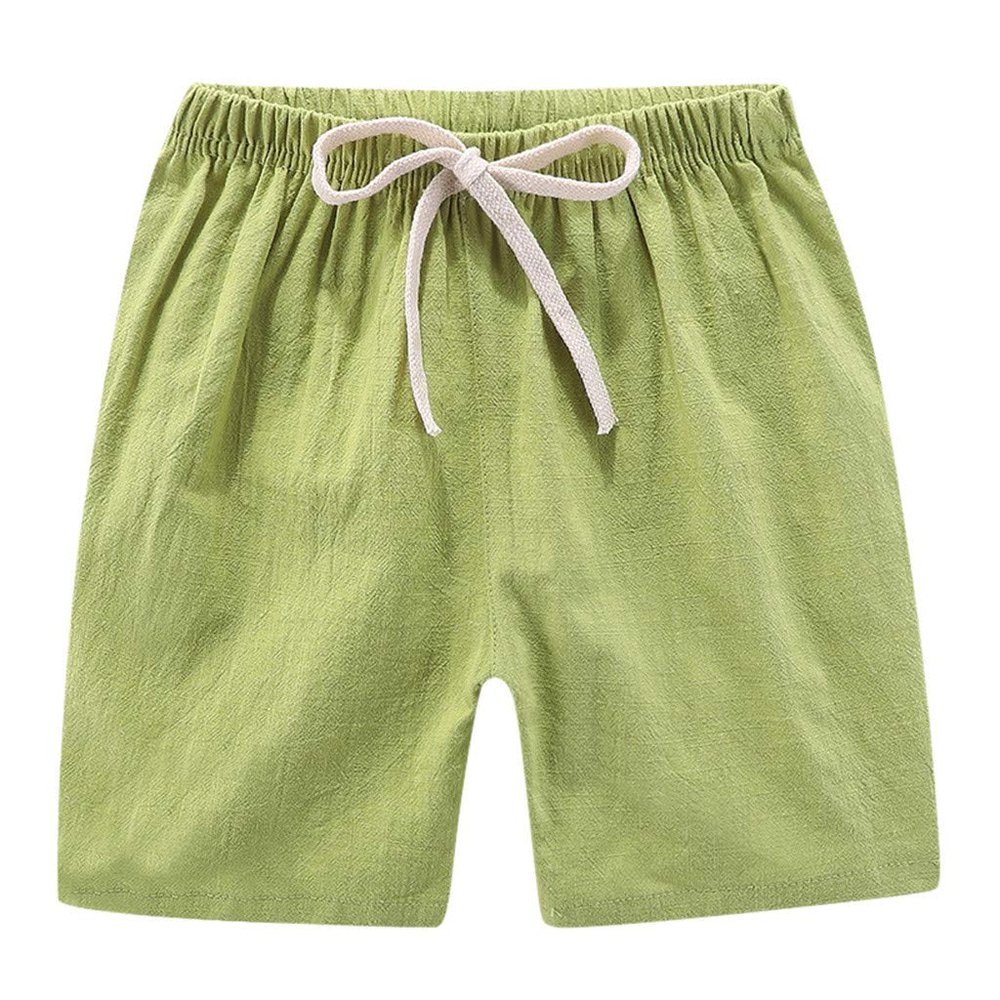 NineFit Basics Toddlers Boys Girls Cotton Linen Shorts Pants Kids Solid Color Loose Casual Shorts Elastic Waist (Green, 3-4 Years)