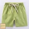 NineFit Basics Toddlers Boys Girls Cotton Linen Shorts Pants Kids Solid Color Loose Casual Shorts Elastic Waist (Green, 3-4 Years) view 3