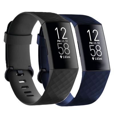 Replacement Bands Compatible with Fitbit Charge 4 / Fitbit Charge 3 Bands for Women Men, Silicone Fitness Sport Wristbands for Women Men Small Black+Blue (2 Pack)