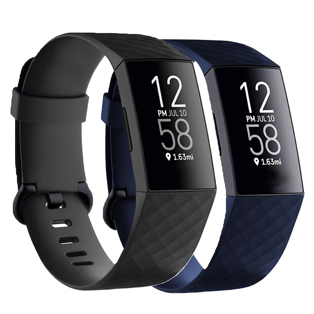 Replacement Bands Compatible with Fitbit Charge 4 / Fitbit Charge 3 Bands for Women Men, Silicone Fitness Sport Wristbands for Women Men Small Black+Blue (2 Pack)