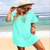 Supnier Womens Swim Cover Up Short Sleeve Solid Color Swimsuit Coverup Trending Bathing Suit Cover Ups Cute Beach Coverups Turquoise XL view 2