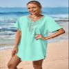Supnier Womens Swim Cover Up Short Sleeve Solid Color Swimsuit Coverup Trending Bathing Suit Cover Ups Cute Beach Coverups Turquoise XL view 4