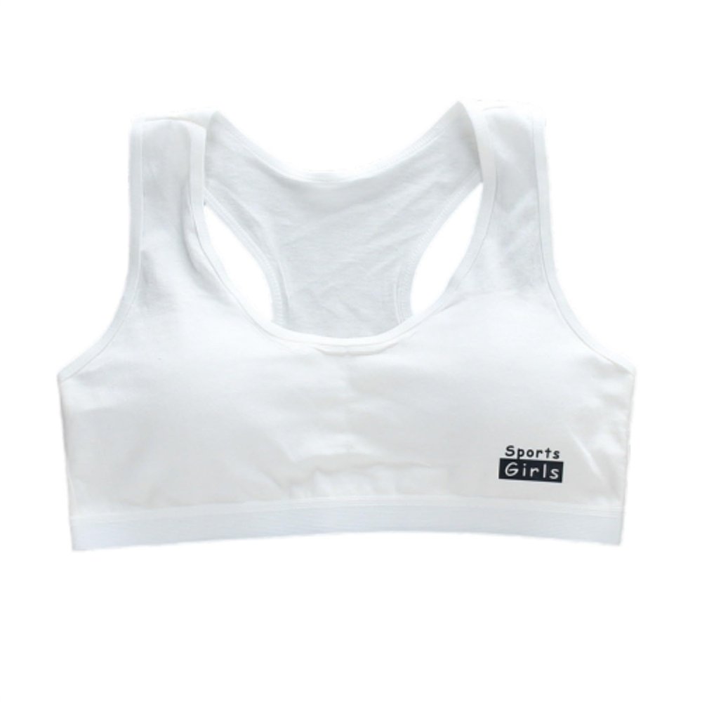 NineFit Basics Teen Girls Bra Cotton Underwear Vest Puberty Sport Training Breathable Bras Top Clothes for Teens (White, One Size)