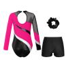 FEESHOW Girls Kids Sequin Metallic Gymnastics Leotard with Shorts Outfits 2pcs Athletic Bodysuit Hot Pink&Black C 16 Years view 2