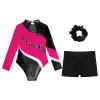 FEESHOW Girls Kids Sequin Metallic Gymnastics Leotard with Shorts Outfits 2pcs Athletic Bodysuit Hot Pink&Black C 16 Years view 4