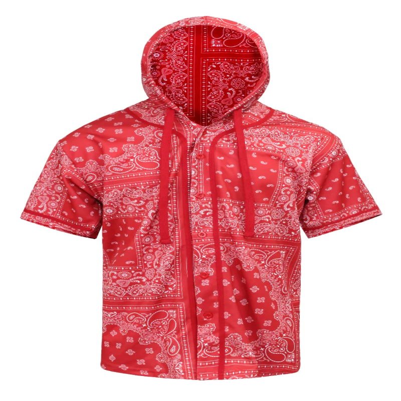 AIRNINE Men's Bandana Print Baseball Jersey Button Down Shirts (S to 5XL) (Bandana Red_J64, 5X-Large)