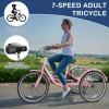 Barbella 20/24/26 inch Adult Tricycle 7 Speed 3 Wheel Bike Adult Trikes, Three-Wheeled Bicycles Cruise Trike with Basket for Seniors, Women, Men for Recreation Shopping, Light Pink view 2